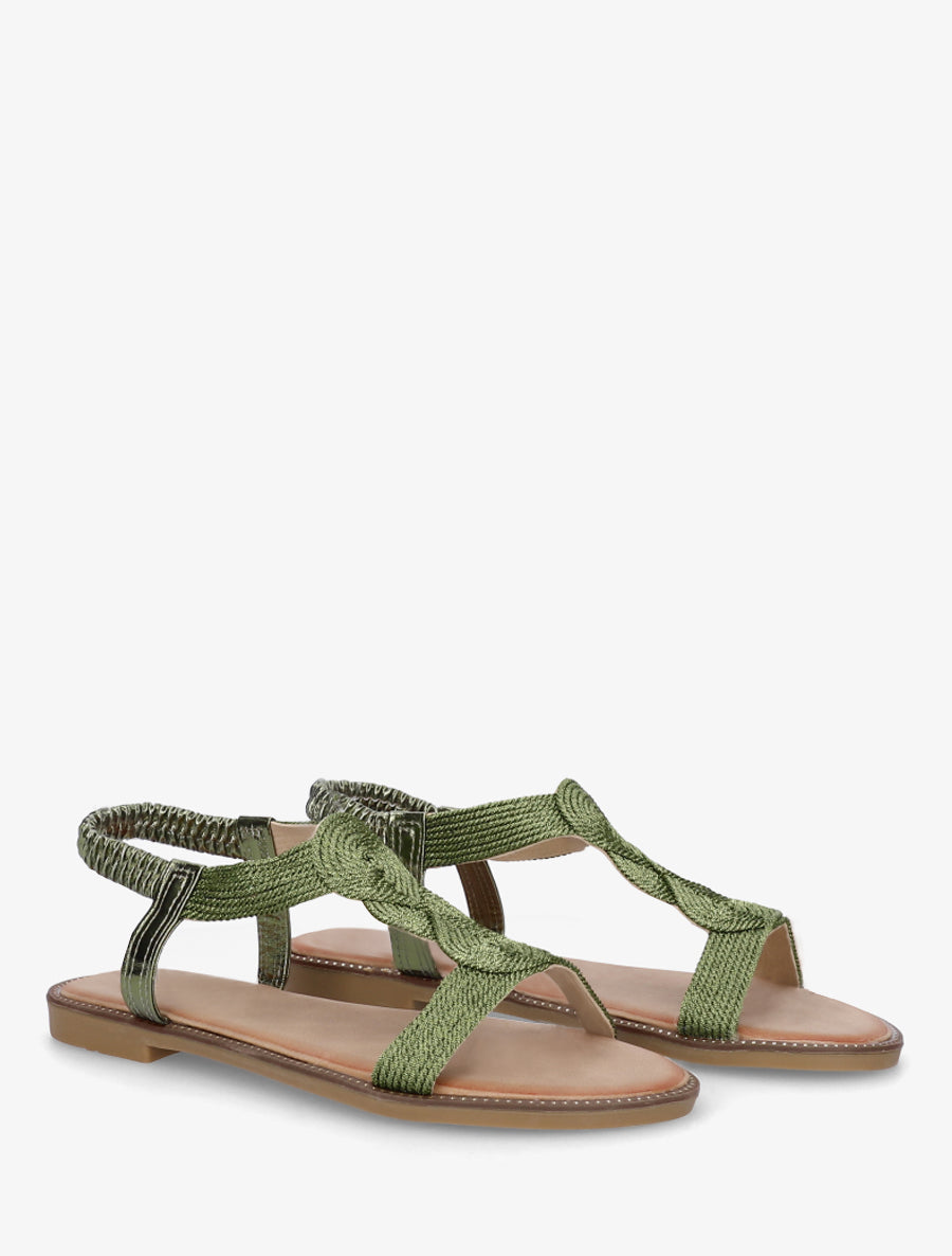 Nu-pieds tressés à cheville élastiquée - Vert olive - 4