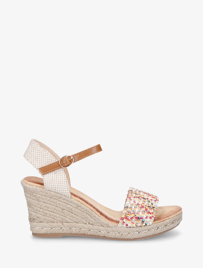 Sandales compensées à bride effet paille tissé - Multicolore - 1