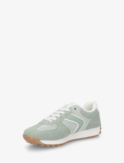 Sneakers classici in camoscio e tessuto. - Verde mandorla