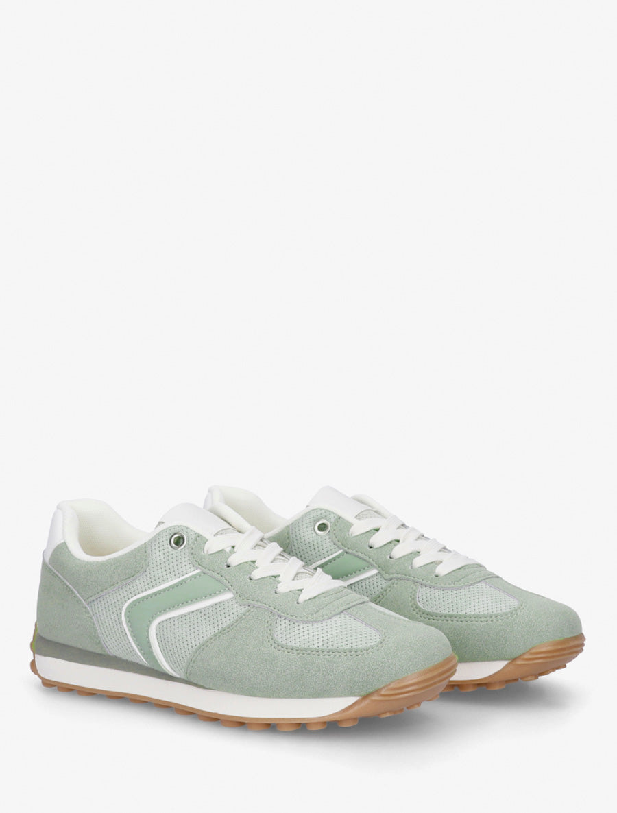 Sneakers classici in camoscio e tessuto. - Verde mandorla