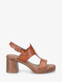 Sandales à talon en simili effet grainé - Camel - 5