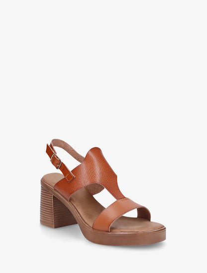 Sandales à talon en simili effet grainé - Camel - 2