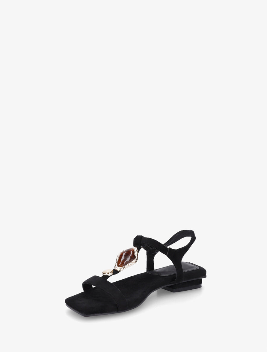 Sandales en suédine à empiècement pierre - Noir - 3