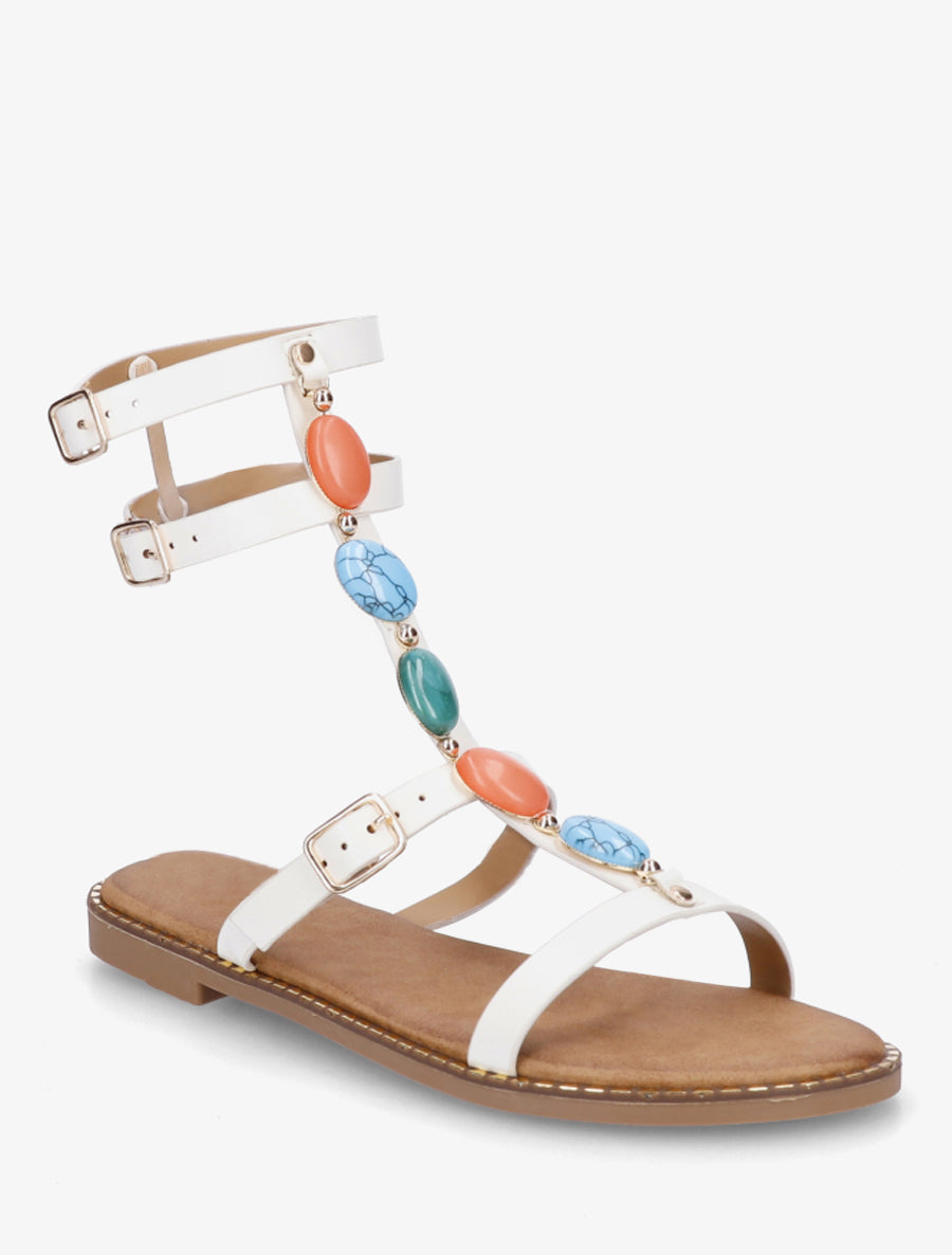 Sandali alla schiava con pietre - Bianco