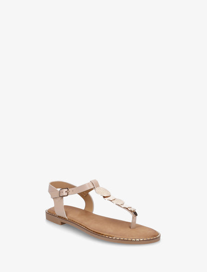 Nu-pieds à entredoigt et bijoux médailles - Taupe - 2