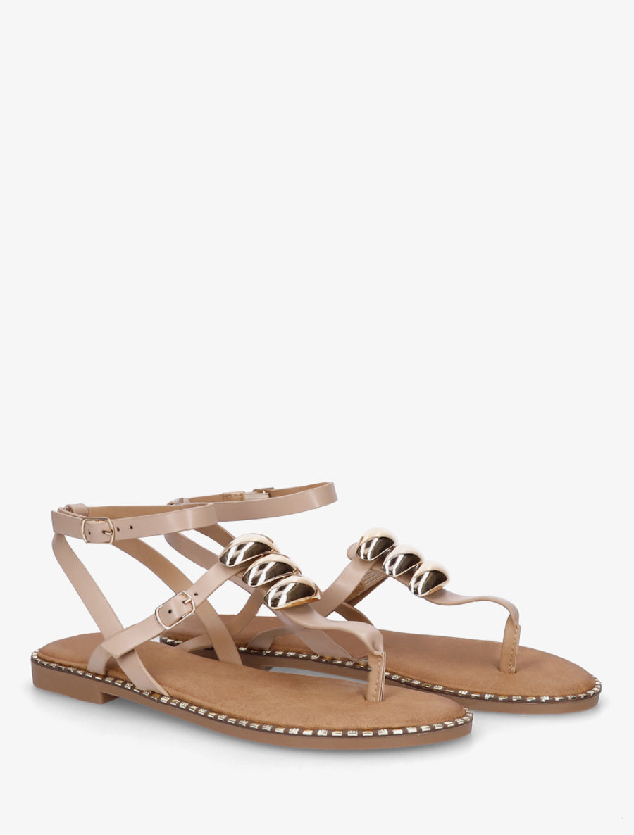 Nu-pieds à entredoigt et bijoux métalliques - Taupe - 4