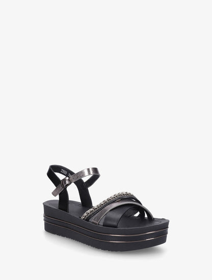 Sandales à plateforme et brides ornées de strass - Noir - 2