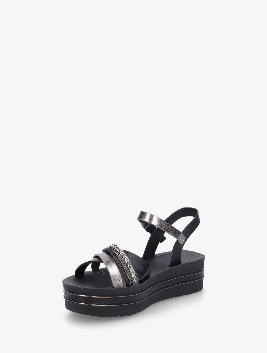 Sandales à plateforme et brides ornées de strass - Noir - 3