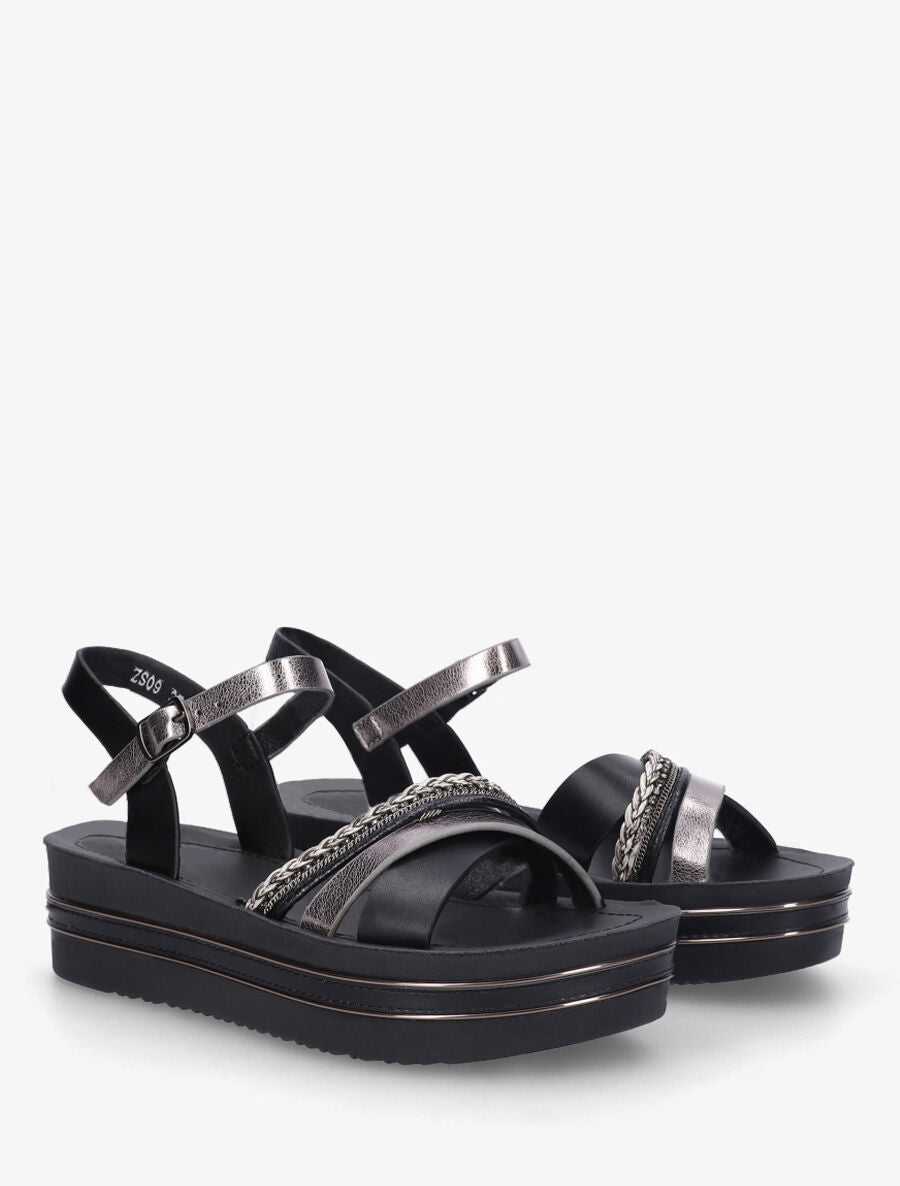 Sandales à plateforme et brides ornées de strass - Noir - 4