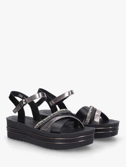 Sandales à plateforme et brides ornées de strass - Noir - 4