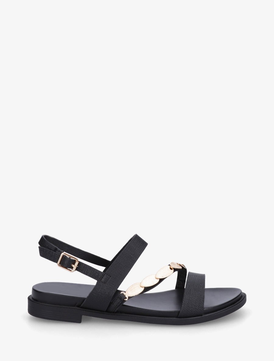 Nu-pieds en simili à bijou feuilles - Noir - 1
