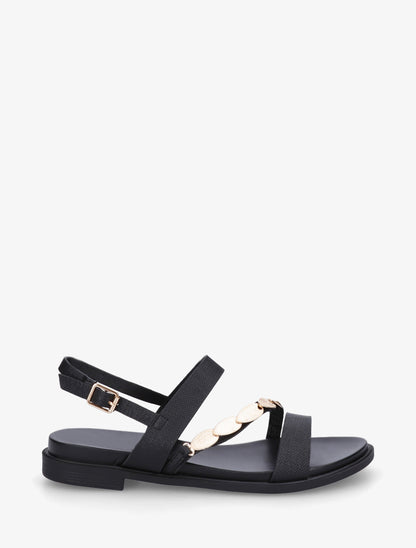 Nu-pieds en simili à bijou feuilles - Noir - 1