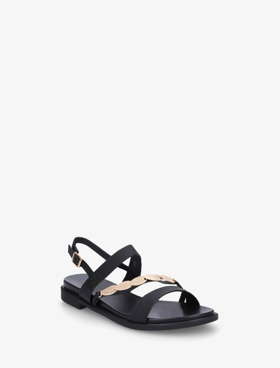 Nu-pieds en simili à bijou feuilles - Noir - 2