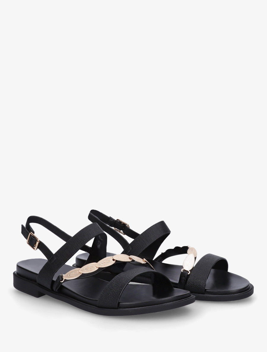 Nu-pieds en simili à bijou feuilles - Noir - 4