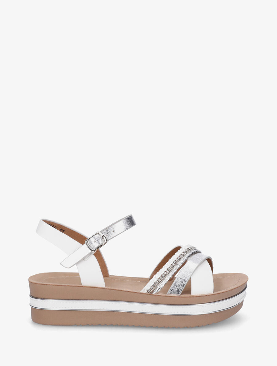 Sandales à plateforme et brides ornées de strass - Blanc - 1