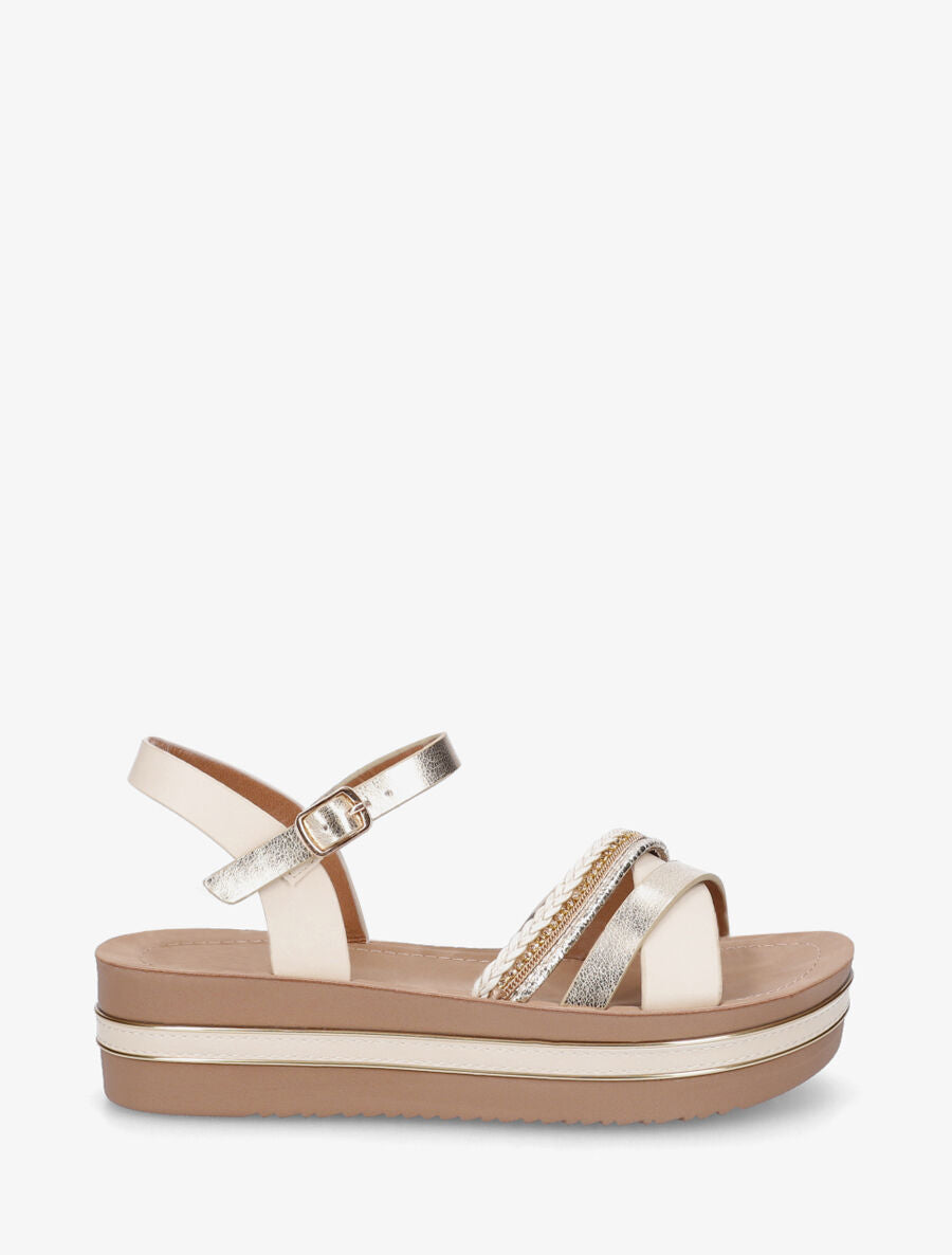 Sandales à plateforme et brides ornées de strass - Beige - 1