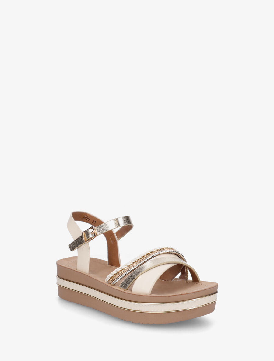 Sandales à plateforme et brides ornées de strass - Beige - 2