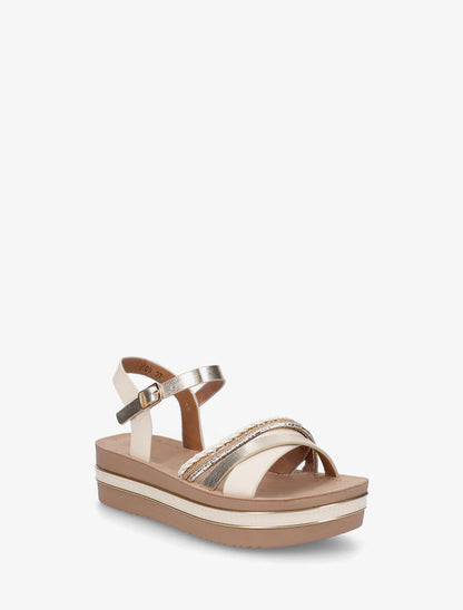 Sandales à plateforme et brides ornées de strass - Beige - 2