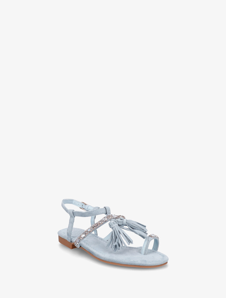 Nu-pieds en suédine à strass et pierres - Bleu ciel - 2