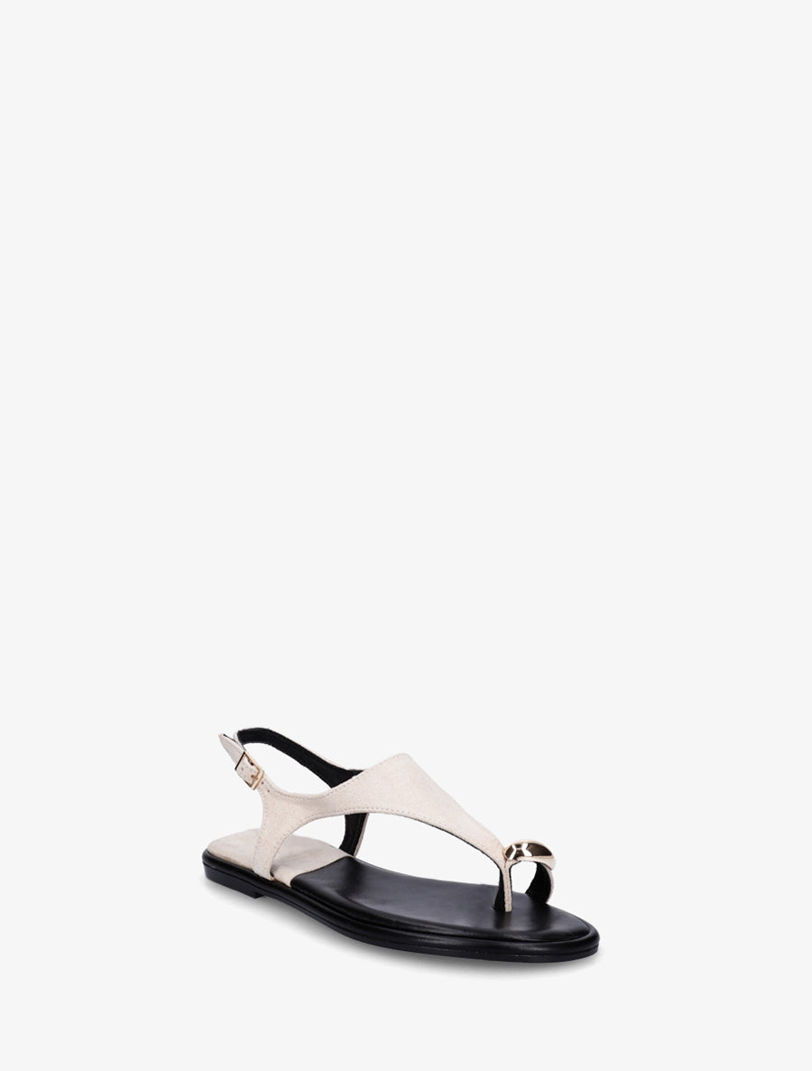 Nu-pieds en suédine à entredoigt et bague métallique - Beige - 2