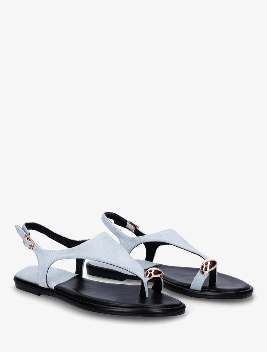 Nu-pieds en suédine à entredoigt et bague métallique - Bleu pâle - 4