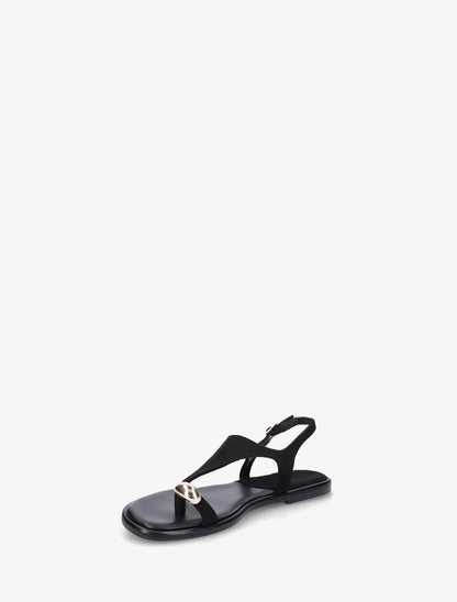 Nu-pieds en suédine à entredoigt et bague métallique - Noir - 3