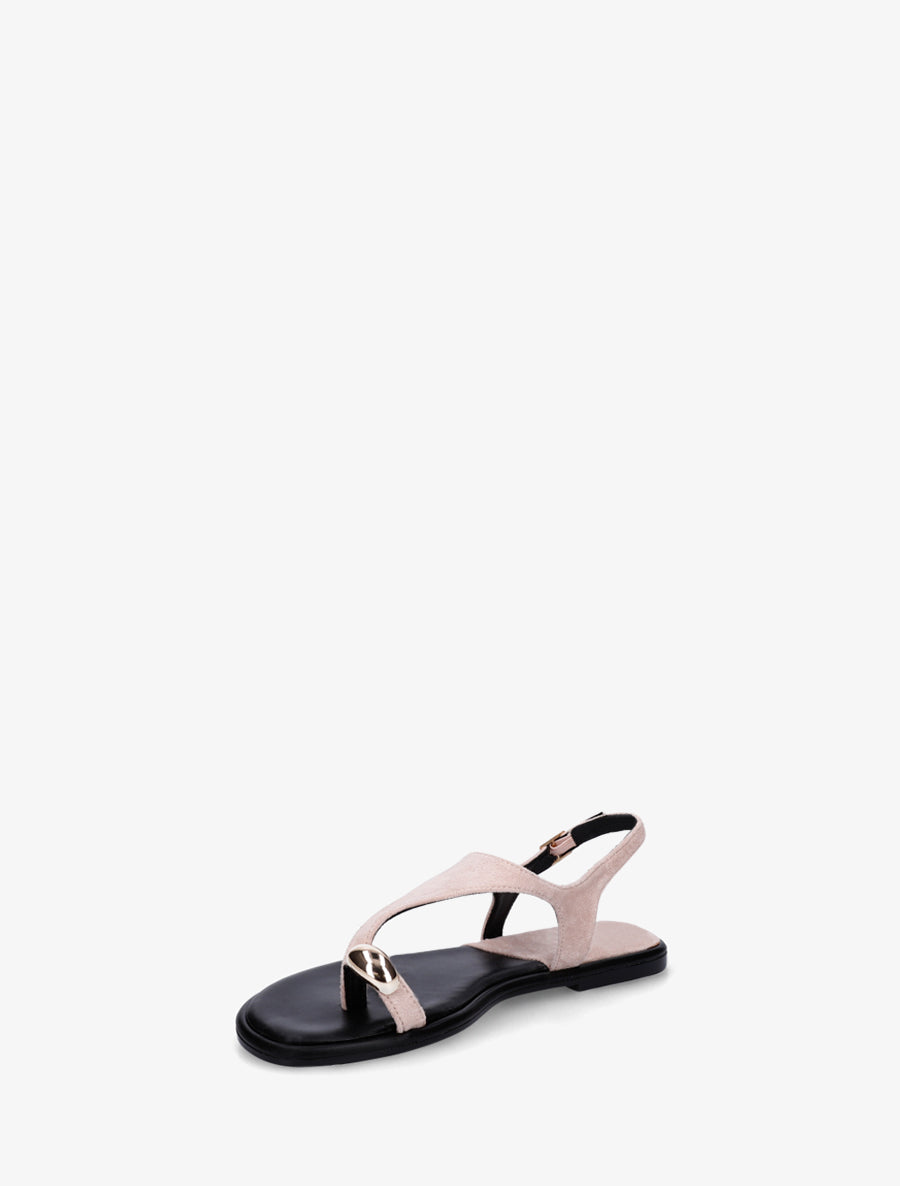 Nu-pieds en suédine à entredoigt et bague métallique - Rose pâle - 3