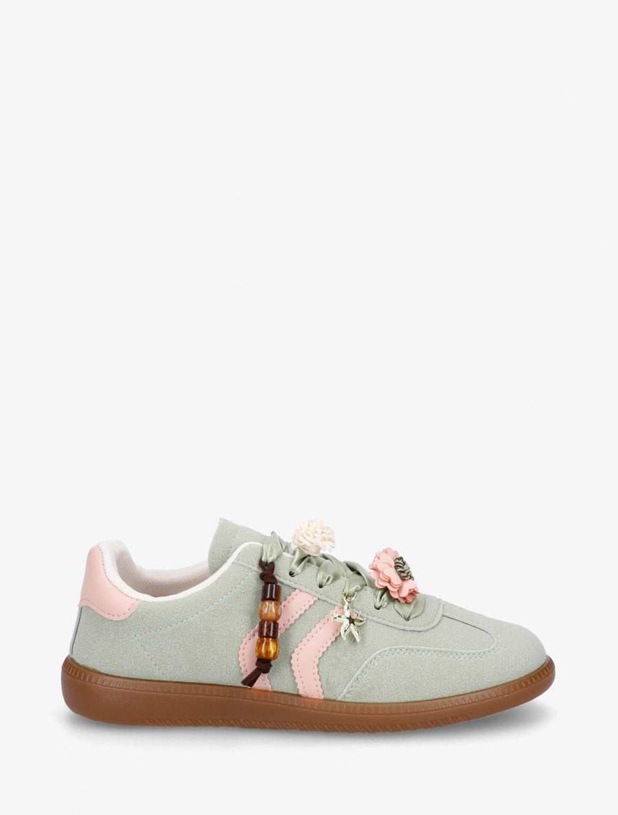 Sneakers à empiècement fleurs et bandes contrastantes - Vert d&