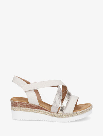 Sandales compensées en tissu à scratch - Beige - 6