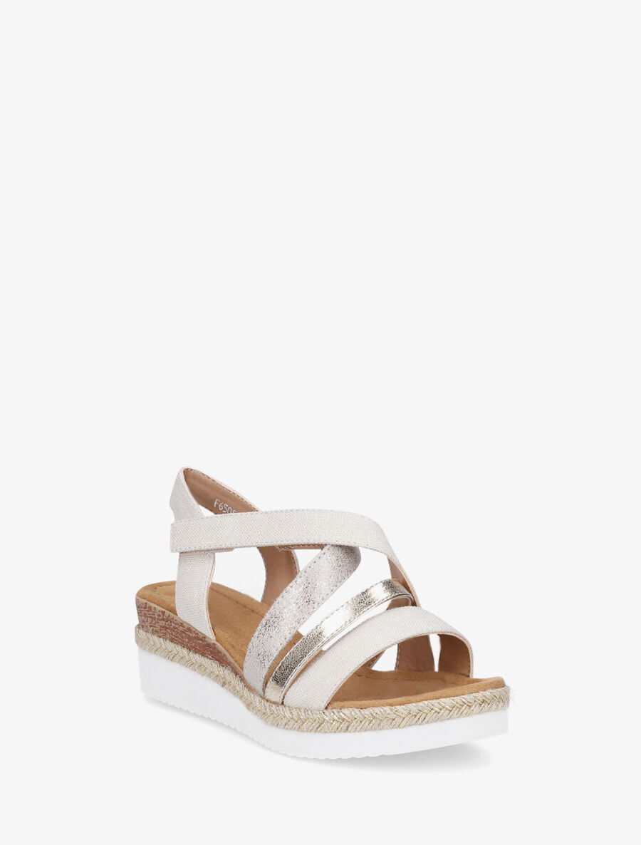 Sandales compensées en tissu à scratch - Beige - 3