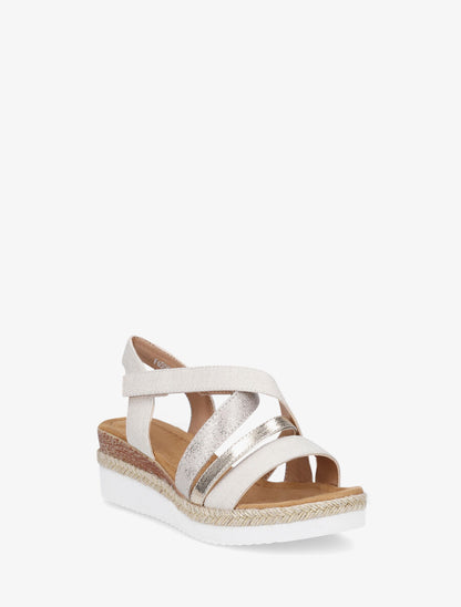 Sandales compensées en tissu à scratch - Beige - 3