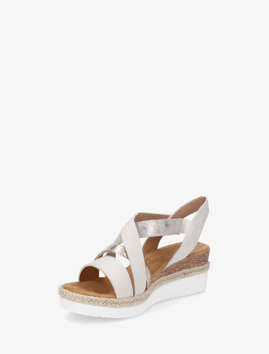 Sandales compensées en tissu à scratch - Beige - 4