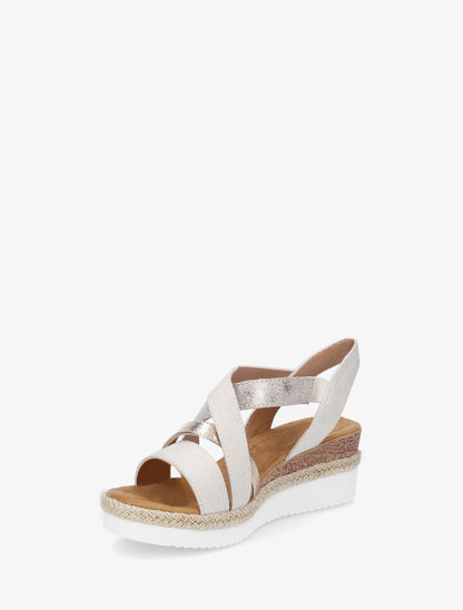 Sandales compensées en tissu à scratch - Beige - 4