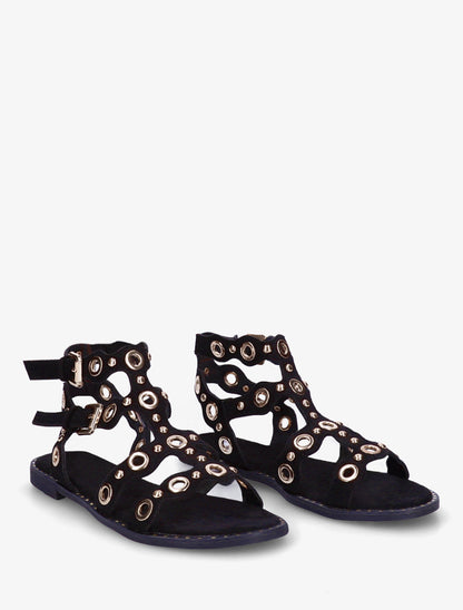 Nu-pieds style spartiates à œillets - Noir - 4