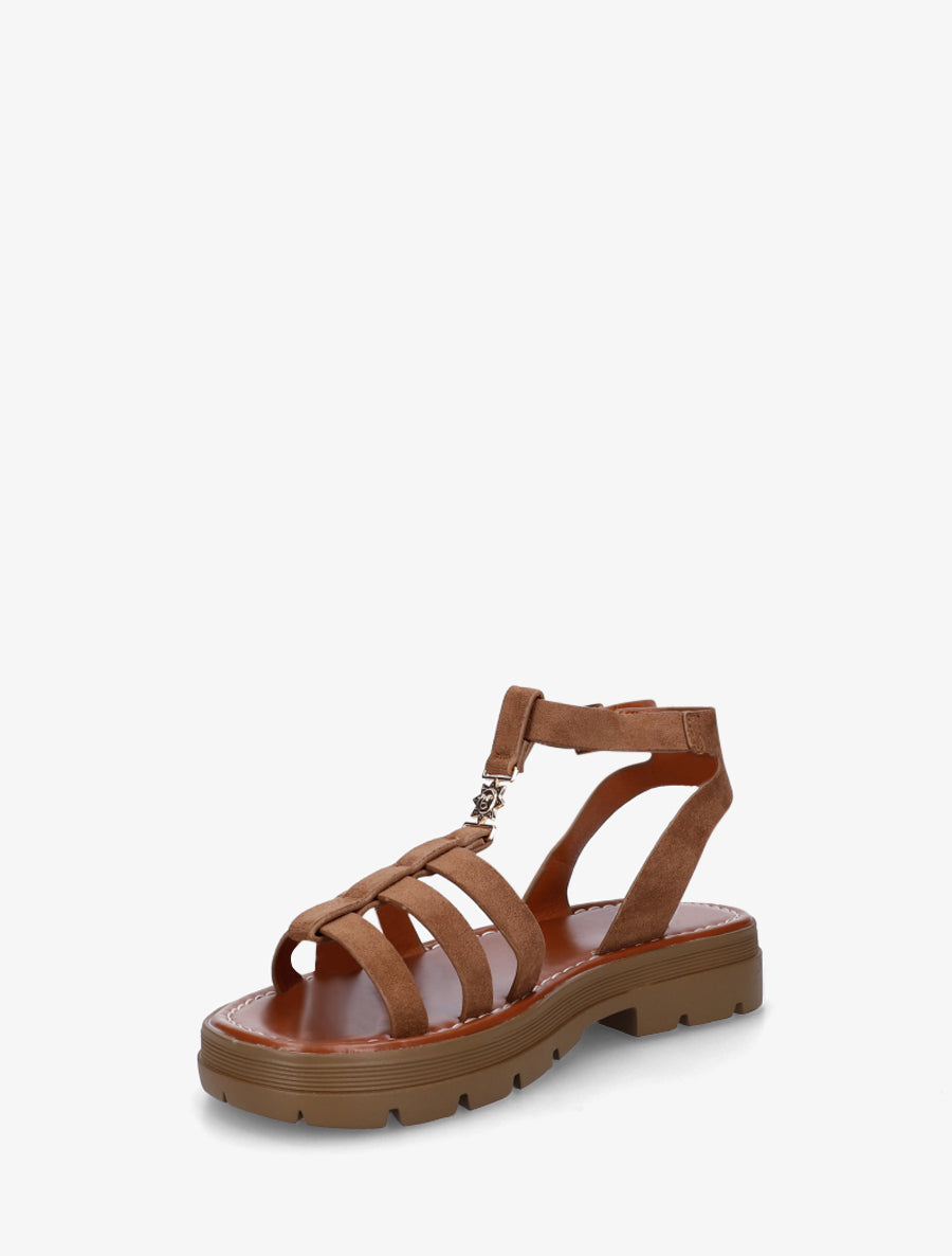 Sandales style spartiates en suédine - Camel - 3