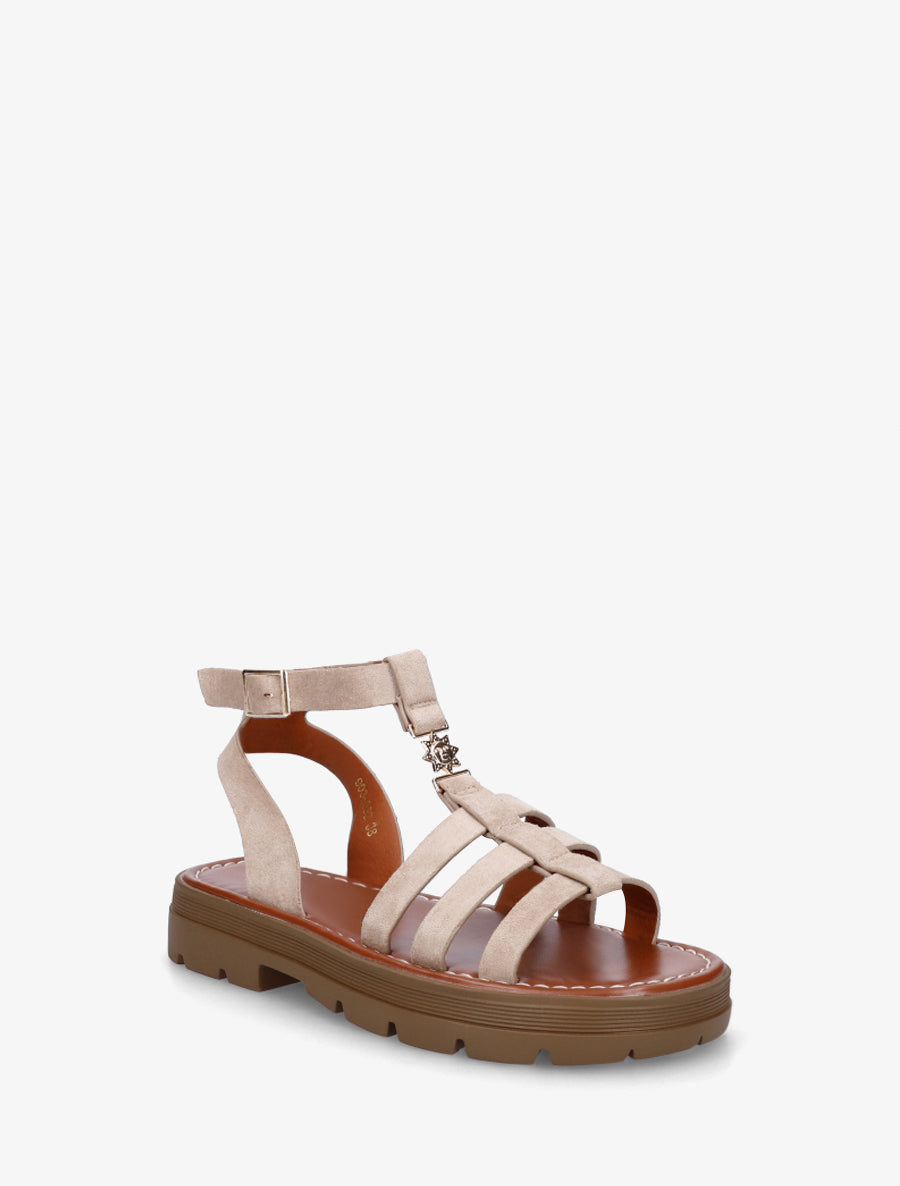Sandales style spartiates en suédine - Beige - 2