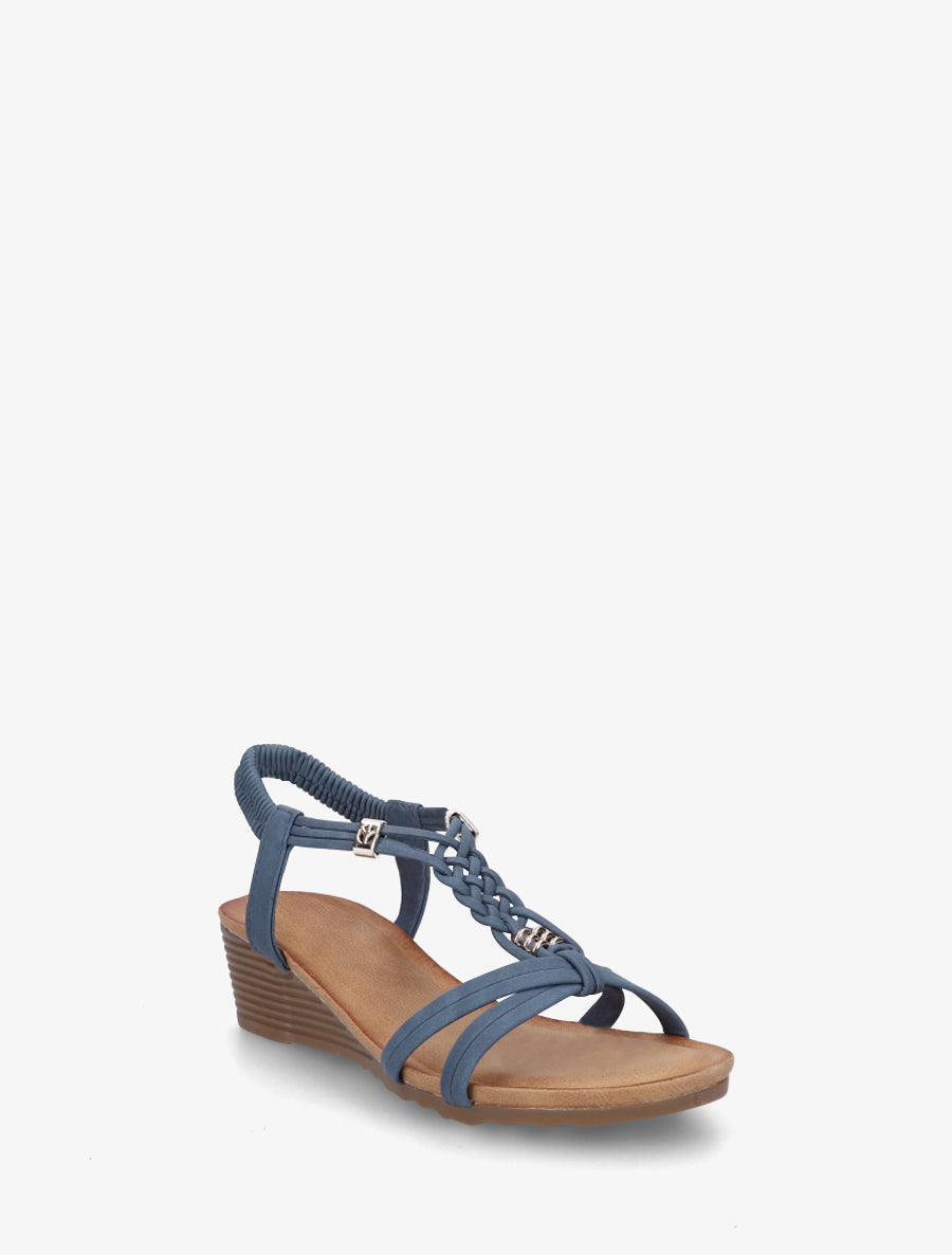 Sandales compensées en suédine à bride tressée - Bleu - 2