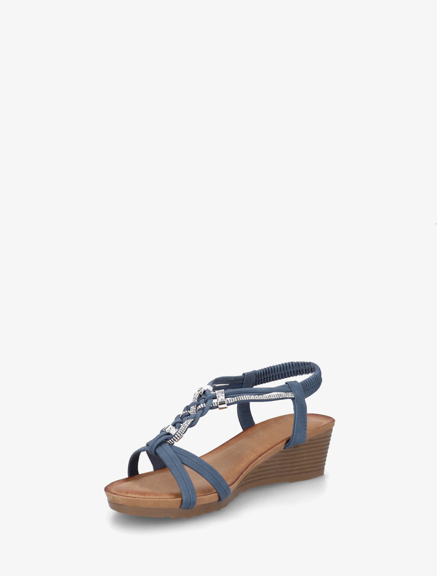 Sandales compensées à strass - Bleu - 3