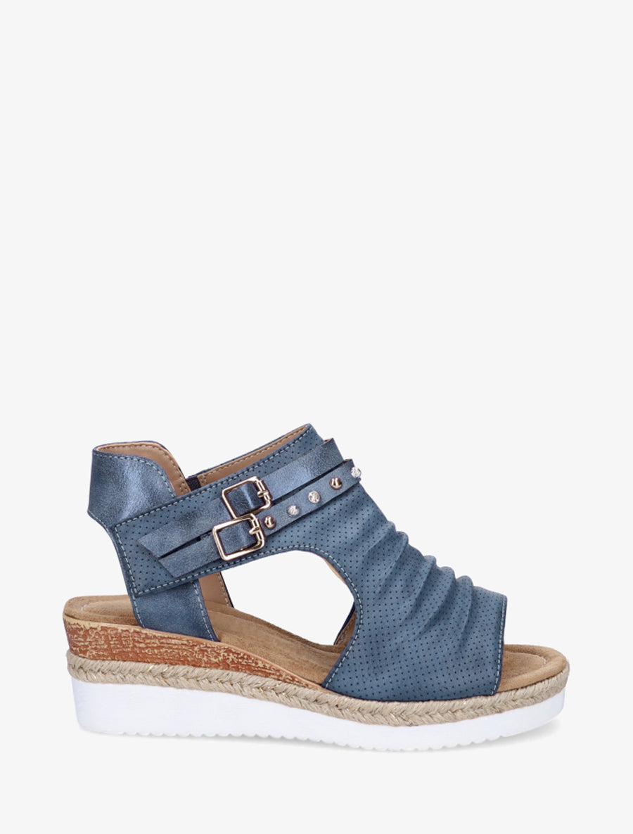 Sandales compensées effet froissé - Bleu - 1