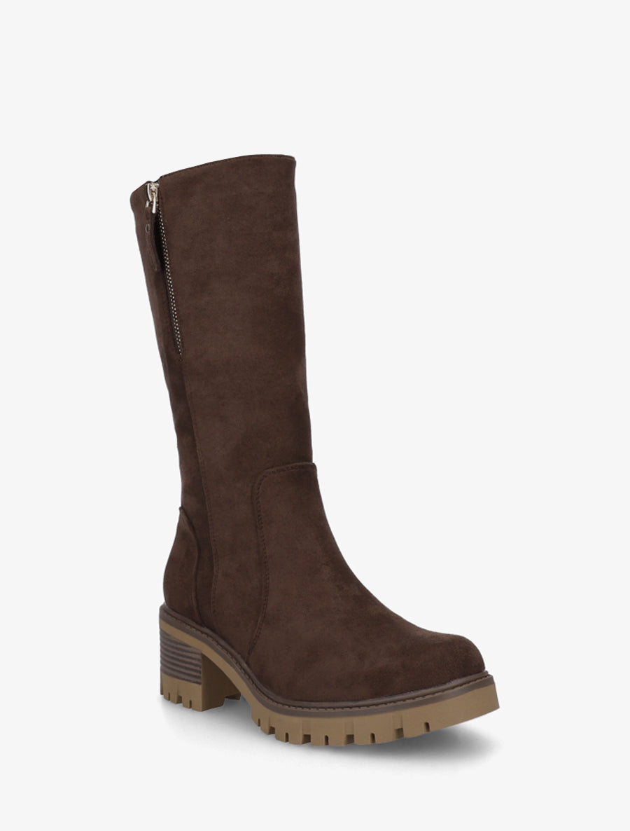 Bottines unies en suédine à zip décoratif - Marron - 2