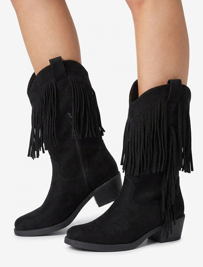 Stivaletti stile texano con frange - Nero