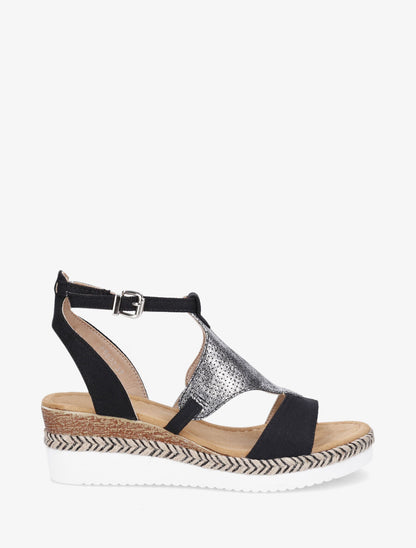 Sandales compensées bride losange irisé - Noir - 5