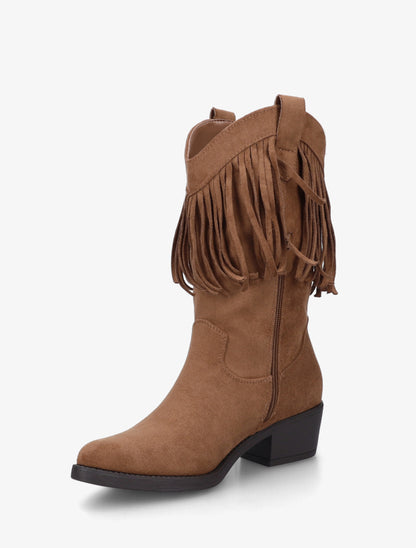 Bottines style santiags à franges - Camel - 3