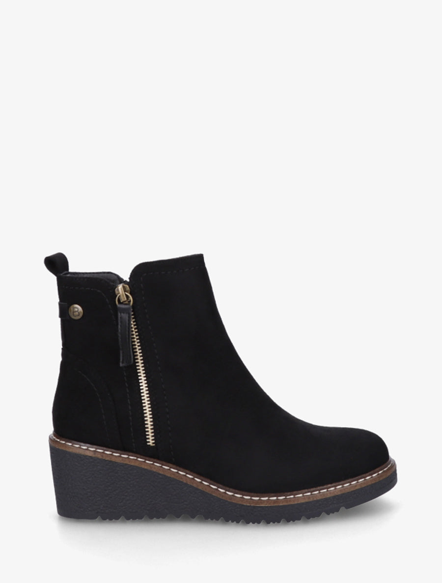 Bottines en suédine à talon semi-compensé et zip - Noir - 1