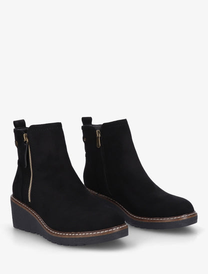 Bottines en suédine à talon semi-compensé et zip - Noir - 4