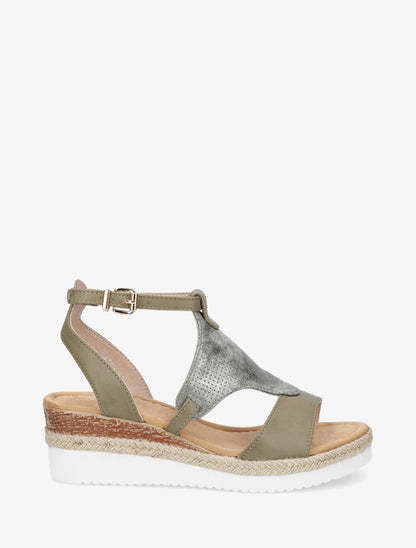 Sandales compensées bride losange irisé - Kaki - 1