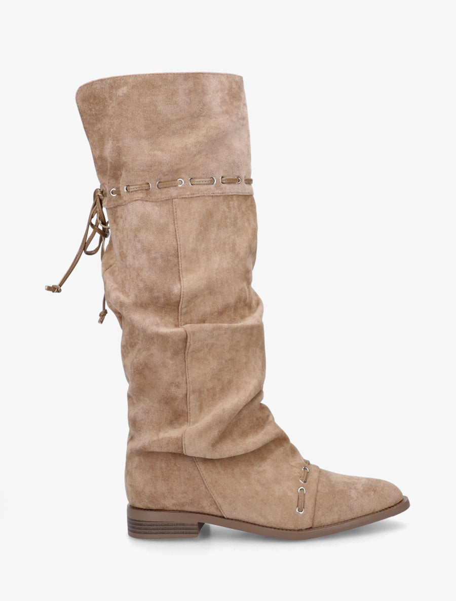 Bottes en suédine à cordons de serrage - Taupe - 1