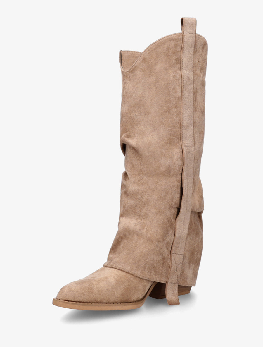 Bottes en suédine à revers - Beige - 3