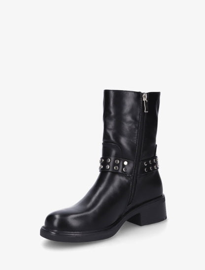 Bottines à sangle cloutée décorative - Noir - 3