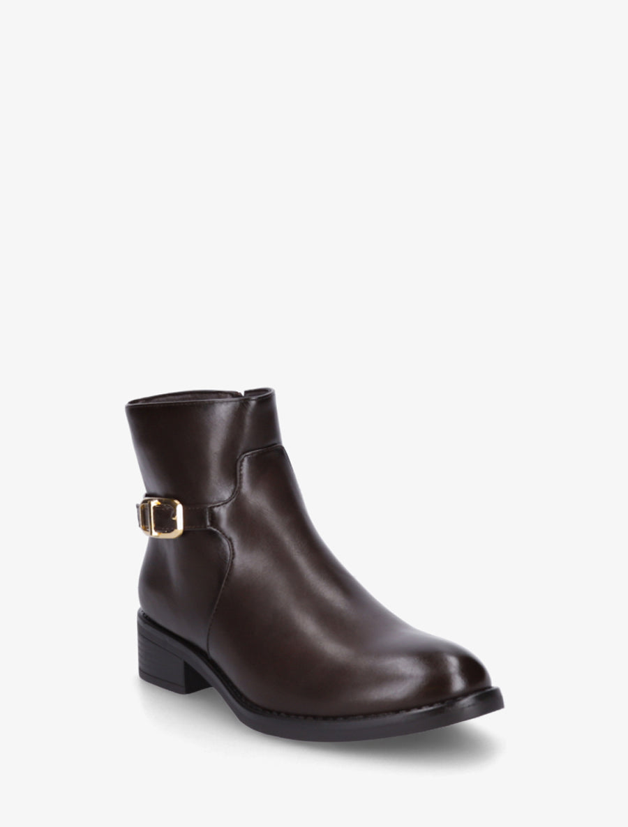 Bottines en simili à boucle métallique - Chocolat - 2